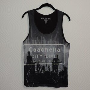 COACHELLA City Limit Black and Gray Ring of Fire sz S Men's Mesh Tank Top